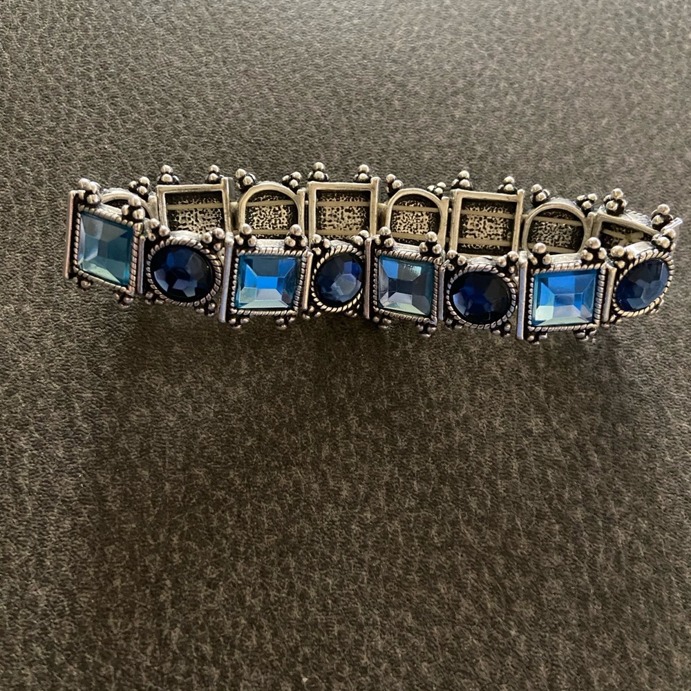Stretch Silver and Blue Bracelet